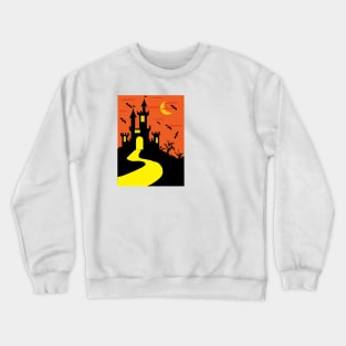 Halloween With Moon Orange Palace And Bat Silhouette Crewneck Sweatshirt